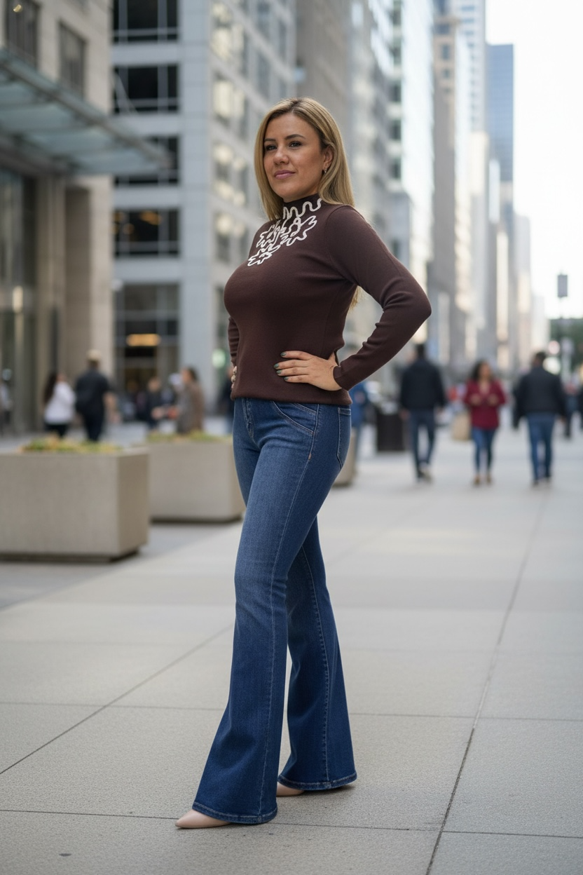 Suéter Café con Bordados de Olanes