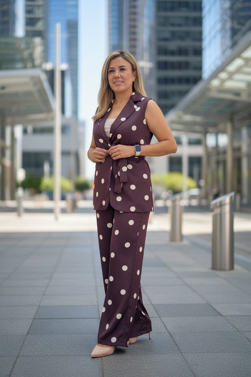 Conjunto Guindo Estampado de Lunares Beige