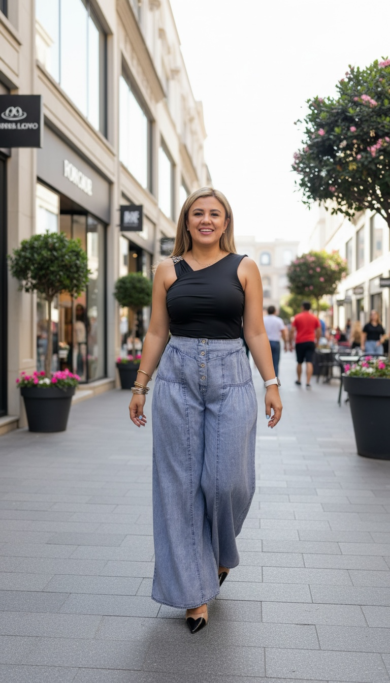 Pantalón Azul Mezclilla Corte Relaxed de Cintura Elástica