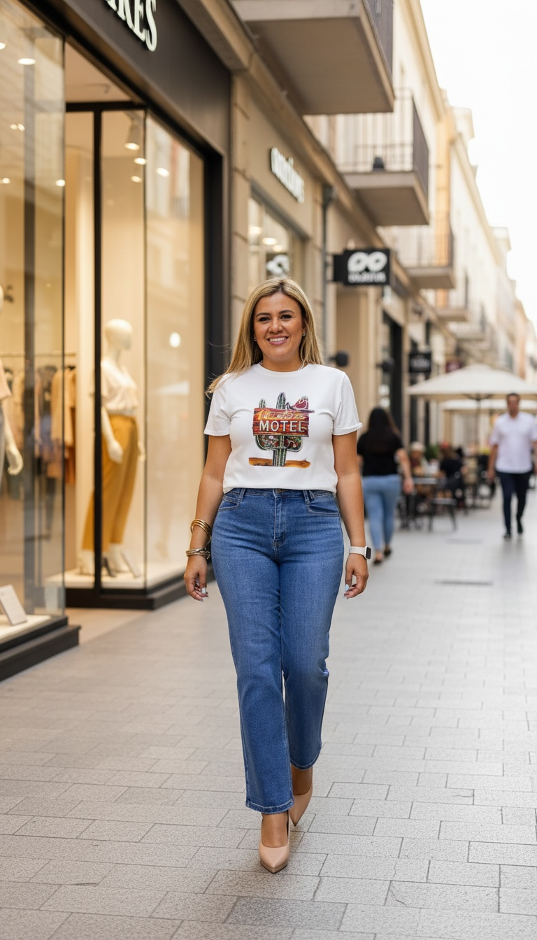 Blusa Blanca Estampado Cactus con Letrero de Brillos