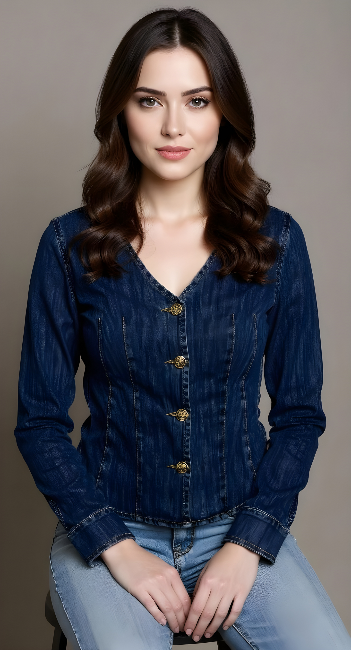 Blusa Ligera de Mezclilla con Botones Dorados