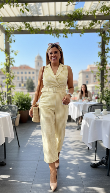 Palazo Rayado Amarillo con Blanco sin Mangas