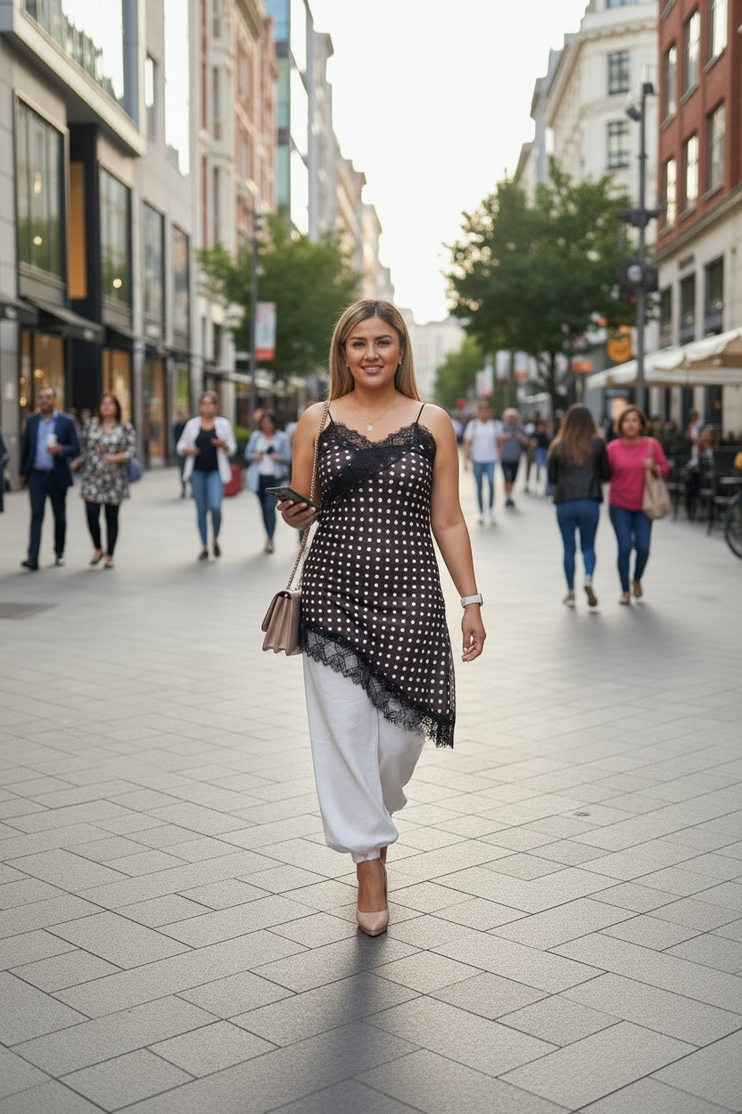 Lingerie Dress Café con Estampado Lunares Beige