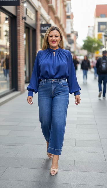 Jeans Azul Prelavado de Mezclilla Corte Barriel Jeans