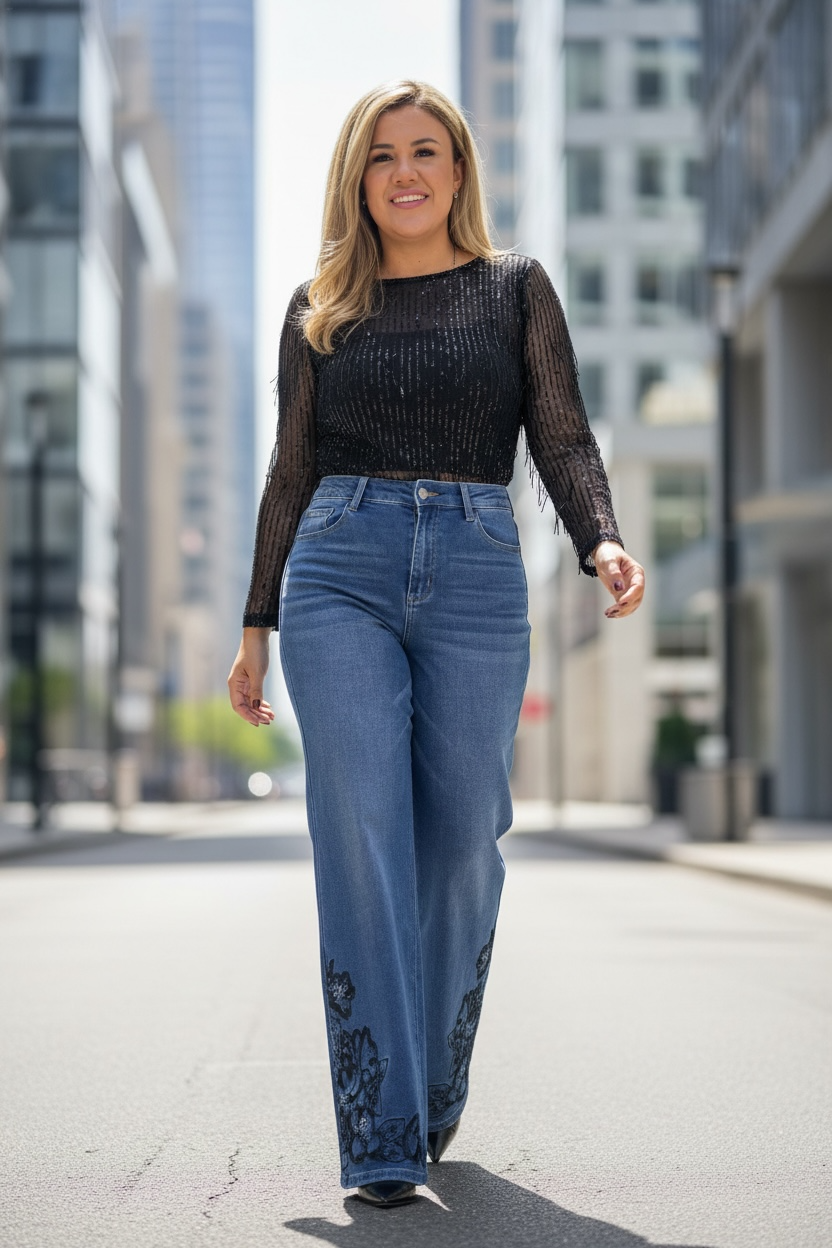 Blusa Negra de Mesh con Lentejuela