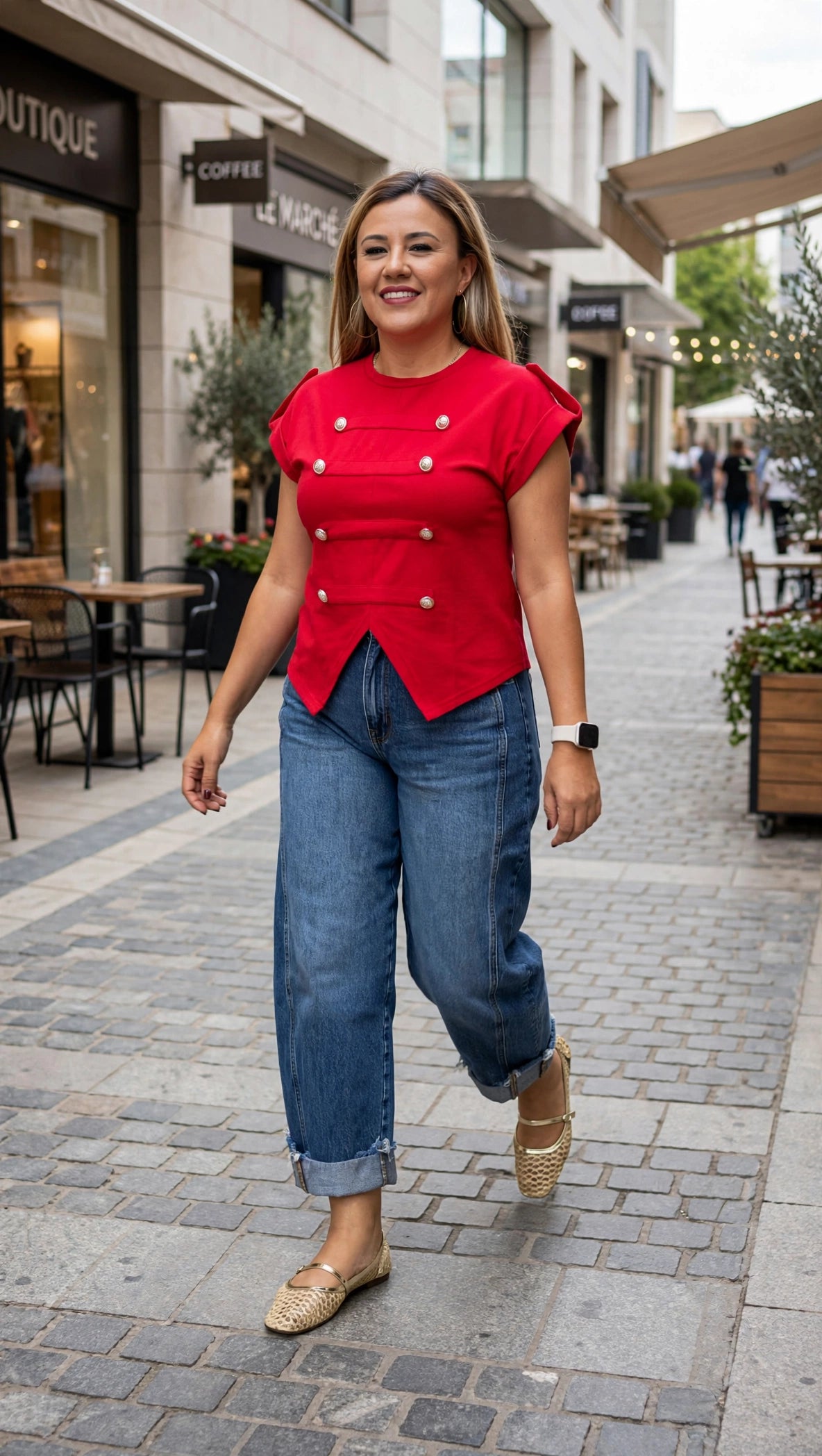 Blusa Roja con Botones Napoleón Decorativos