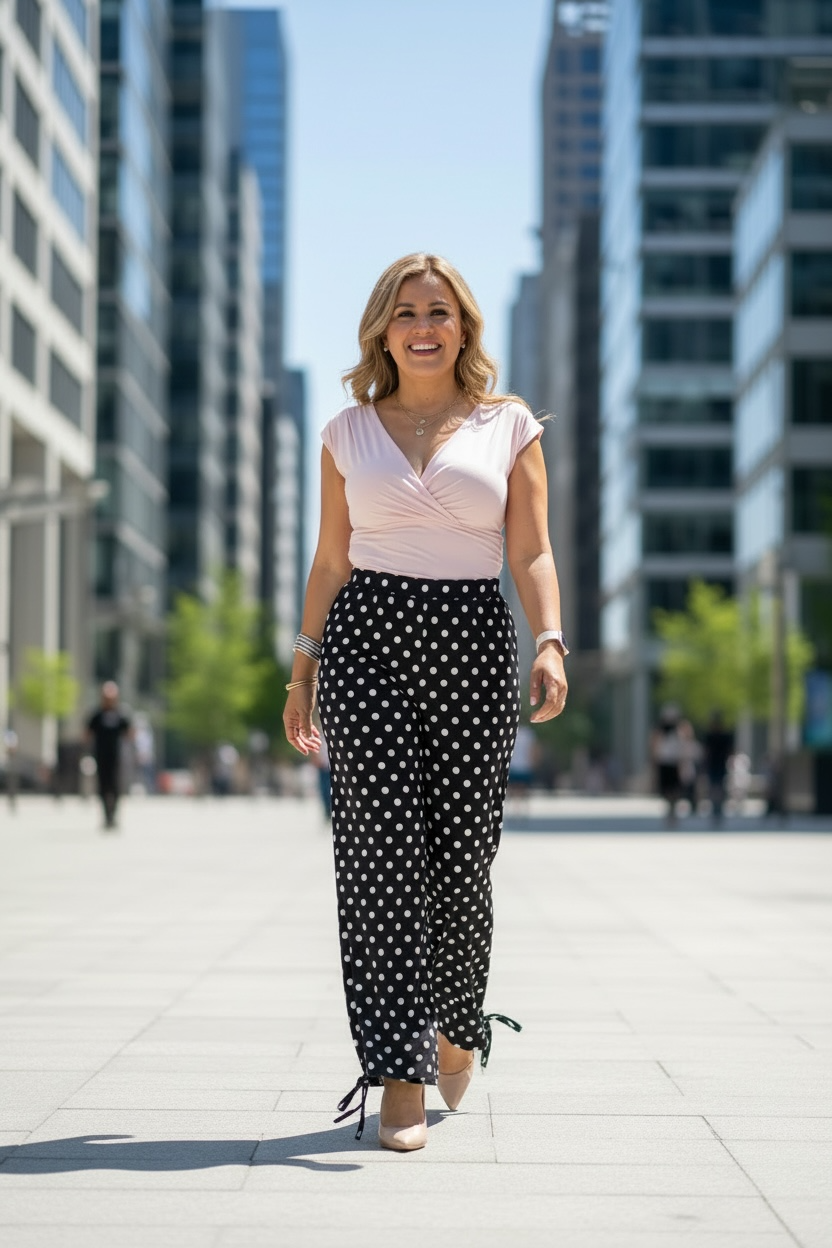 Pants Negro Casual Estampado Lunares Blancos