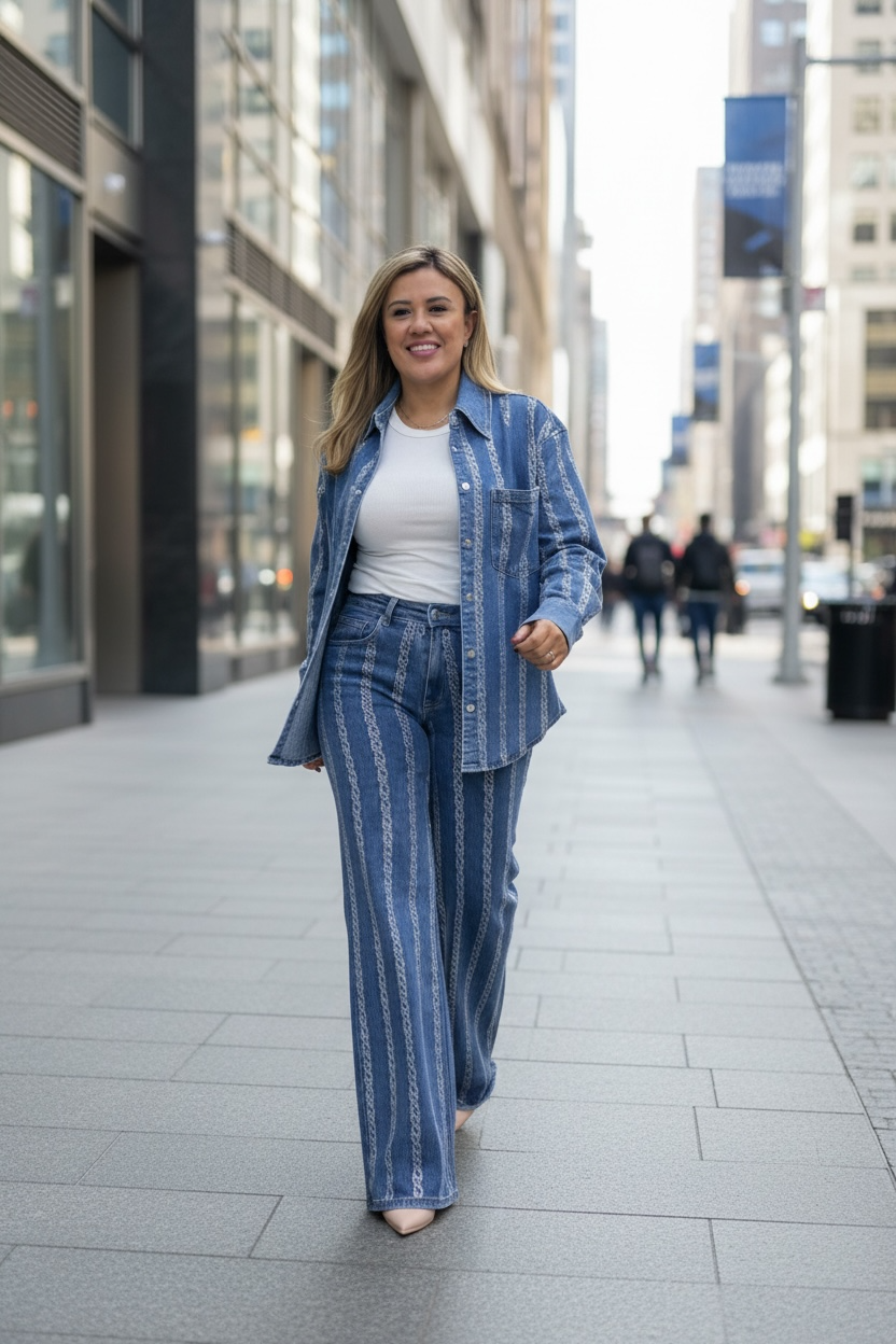 Set de Mezclilla de Blusa y Jenas con Aplicaciones de Brillos