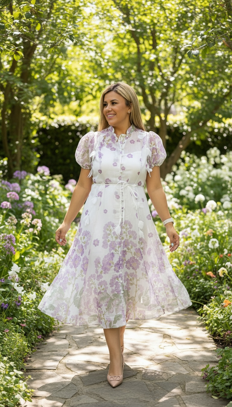 Vestido de Gasa Aplicación de Flores con Cintillo