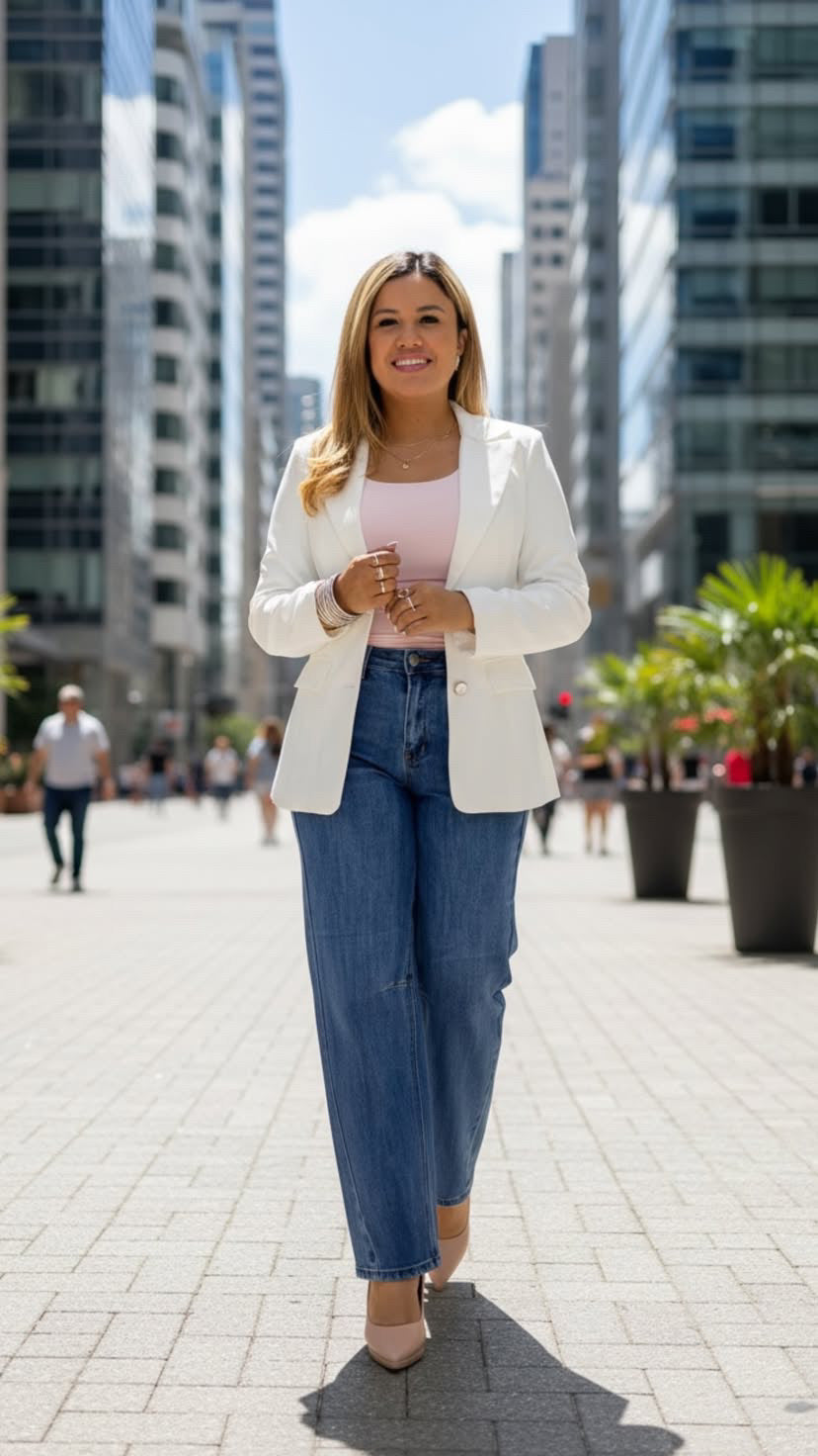 Blazer Blanco con Aplicaciones de Encaje