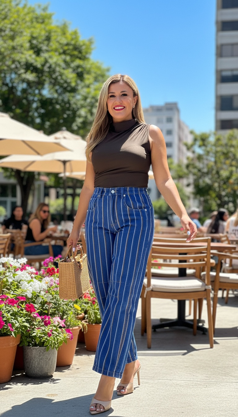 Blusa Café sin Mangas en Tela de Licra