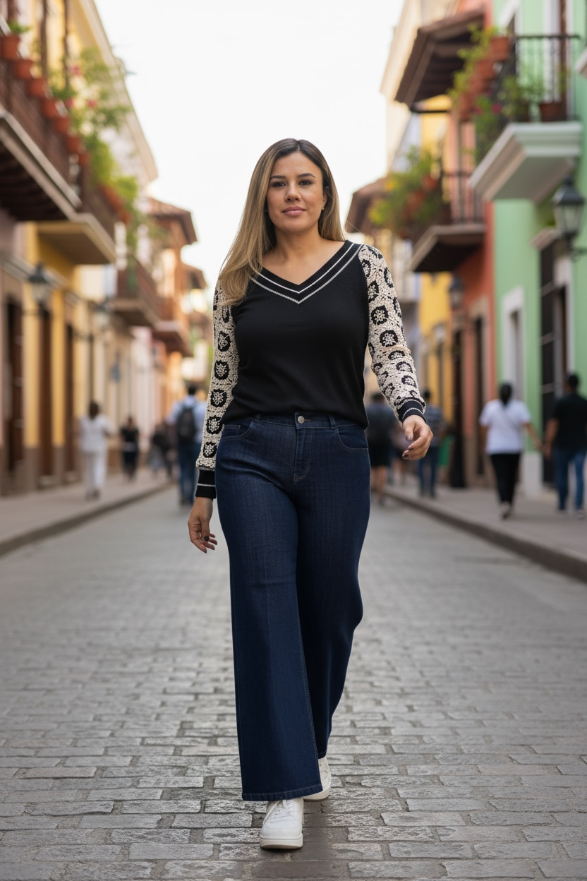 Blusa Suéter Negro con Mangas Tejidas