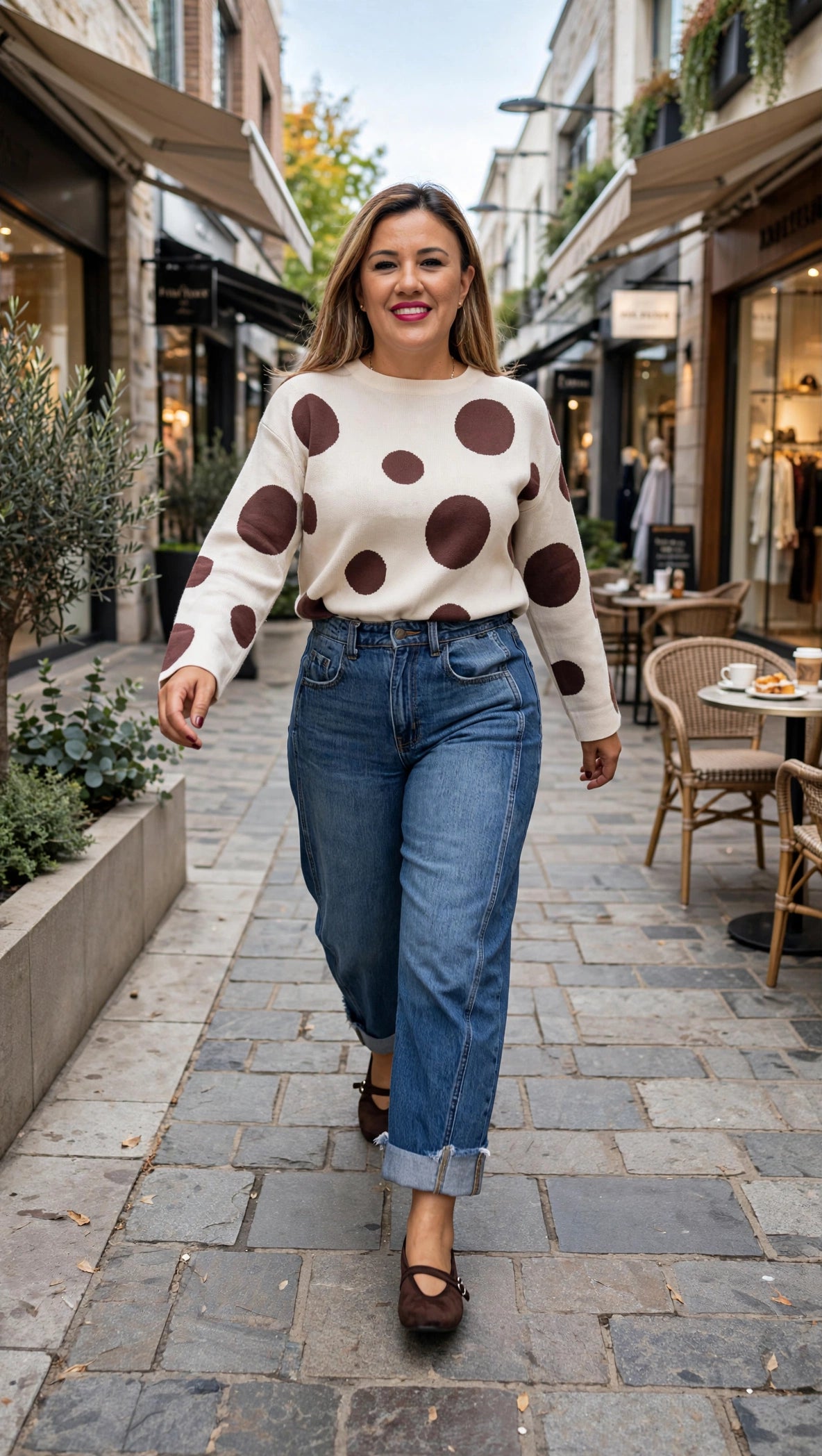 Suéter Color Beige con Lunares Cafés