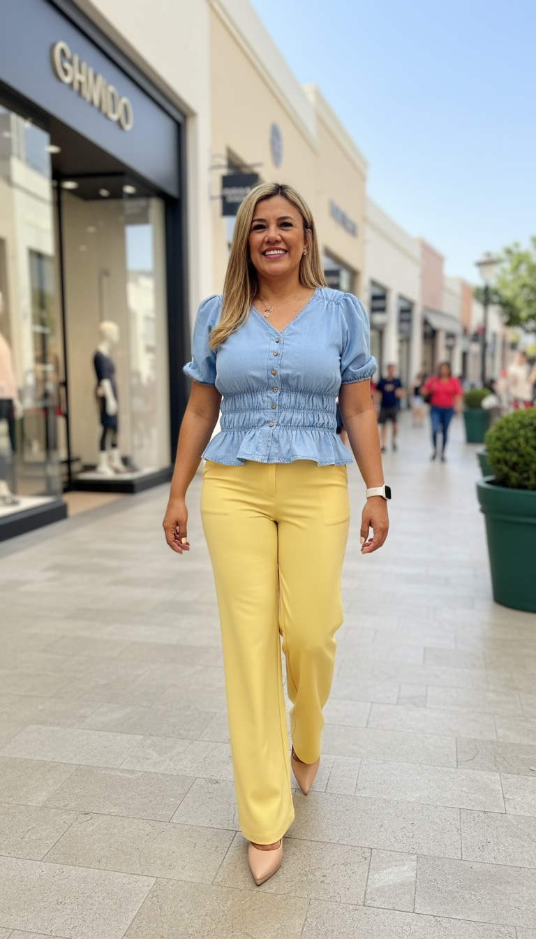 Blusa Azul Mezclilla de Cuello V Con Botones