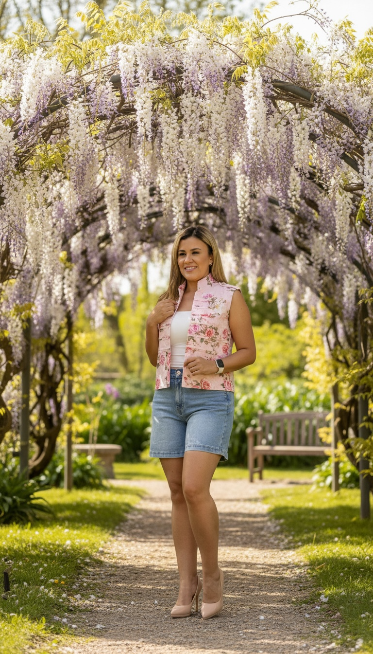 Chaleco Rosa con Botones Decorativos y Estampado de Rosas