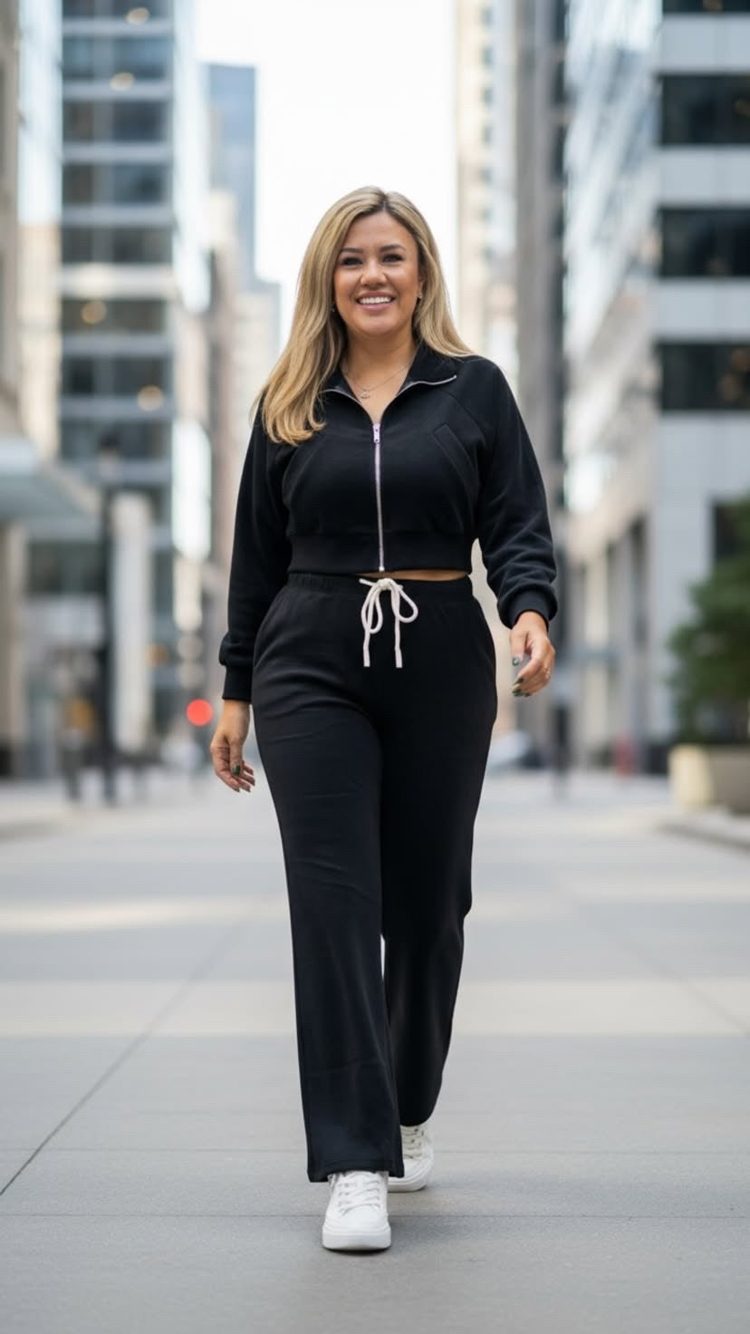 Conjunto de Pants y Chaquetín Color Negro en Tela Microfibra