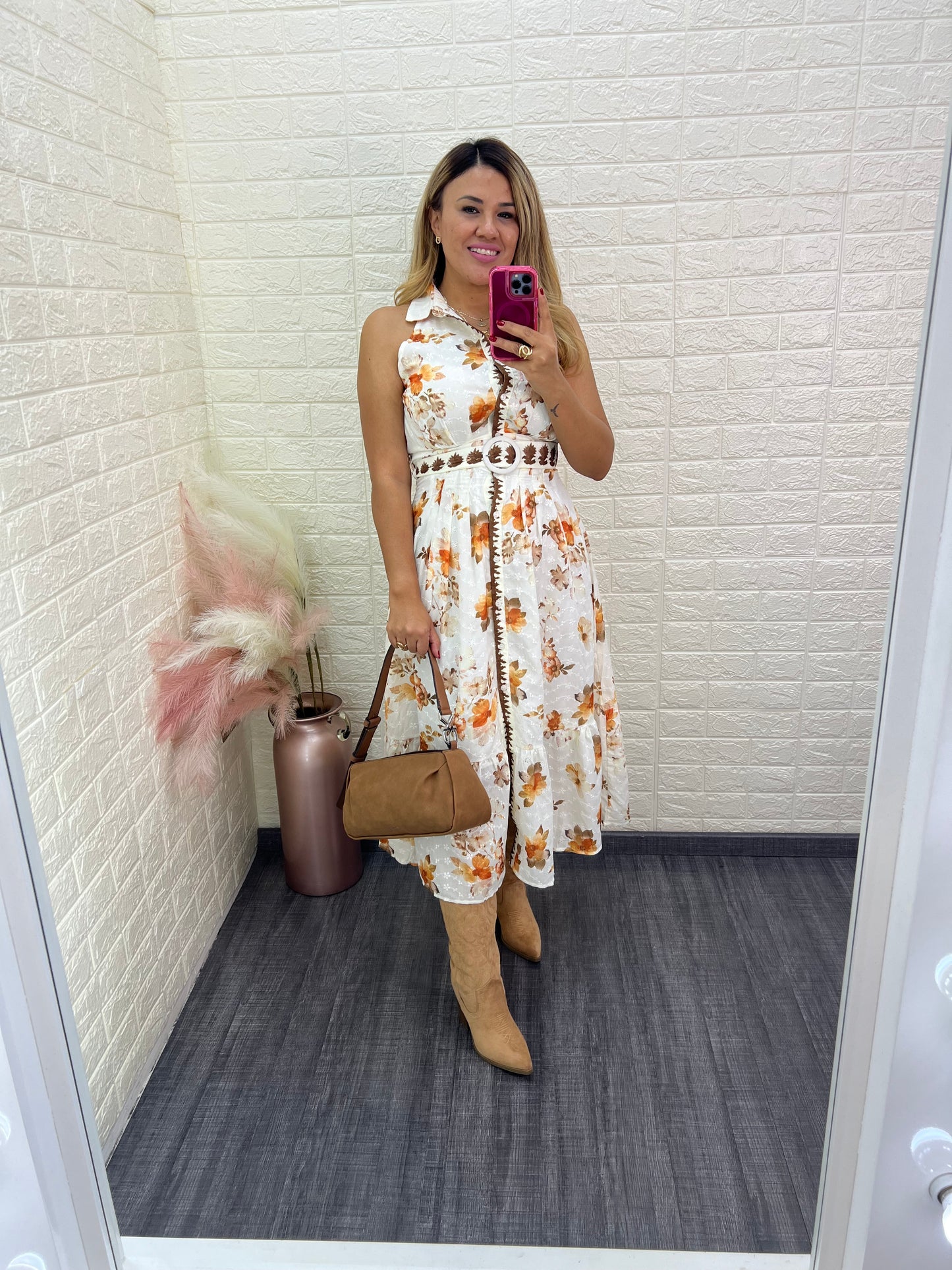 Vestido Largo Sin Mangas Cuello Polo Estampado Floral