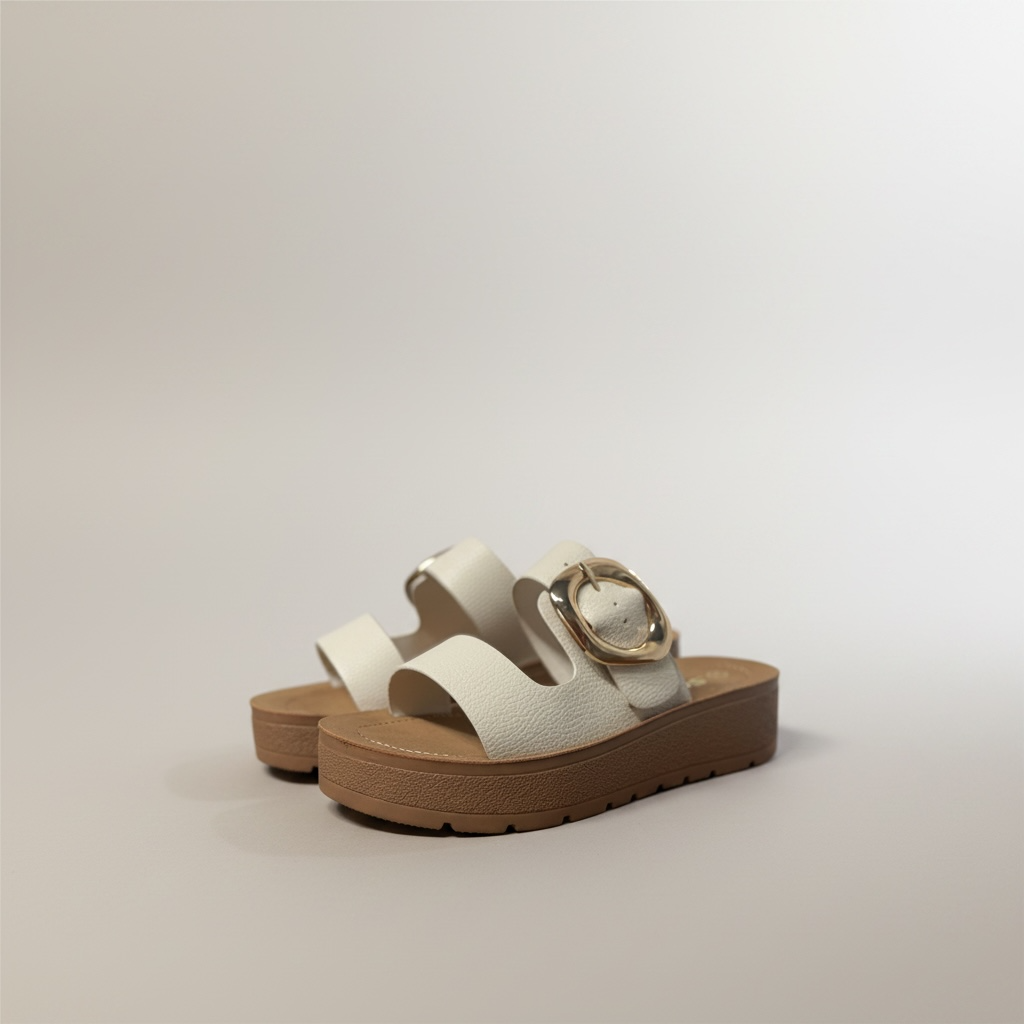 Chanclas de Correa Beige con Suela Café