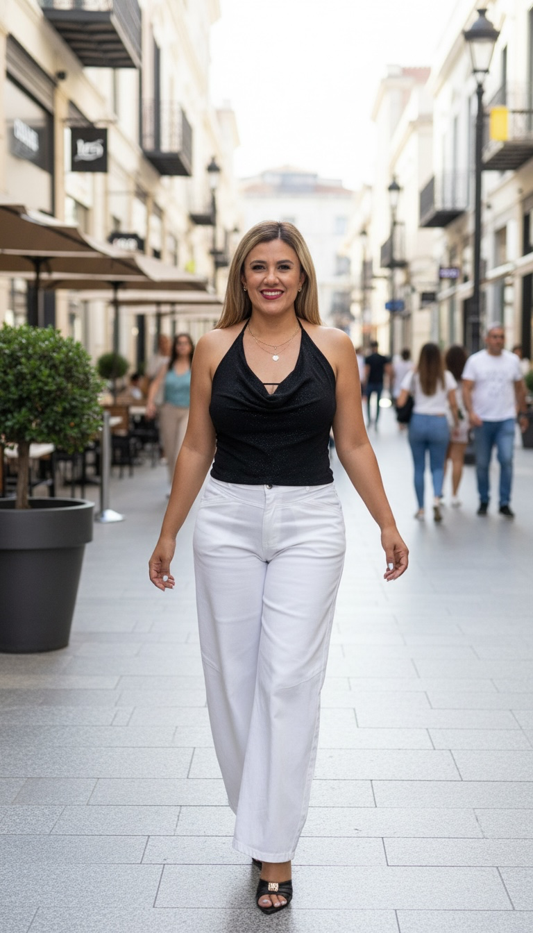 Blusa Negra Metálica Cuello Halter