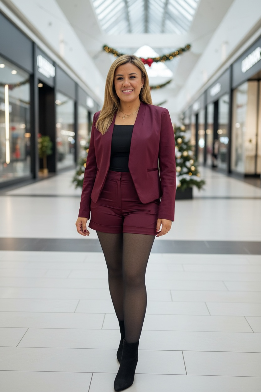 Short Casual con Valenciana Color Guindo Obscuro