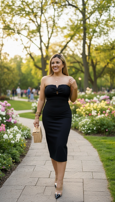 Vestido Negro Straple con Moño en Busto