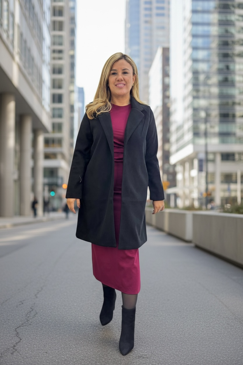 Abrigo Abierto Negro en Tela de Lana