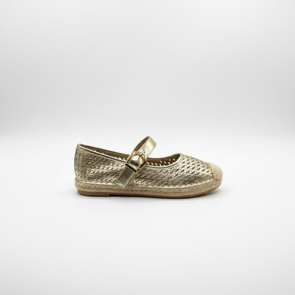 Zapatilla Dorada Tejida con Cintillo