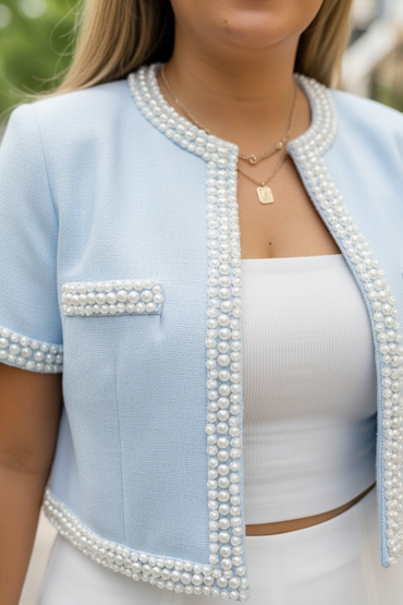 Saquito Sky Blue con Aplicaciones de Perlas