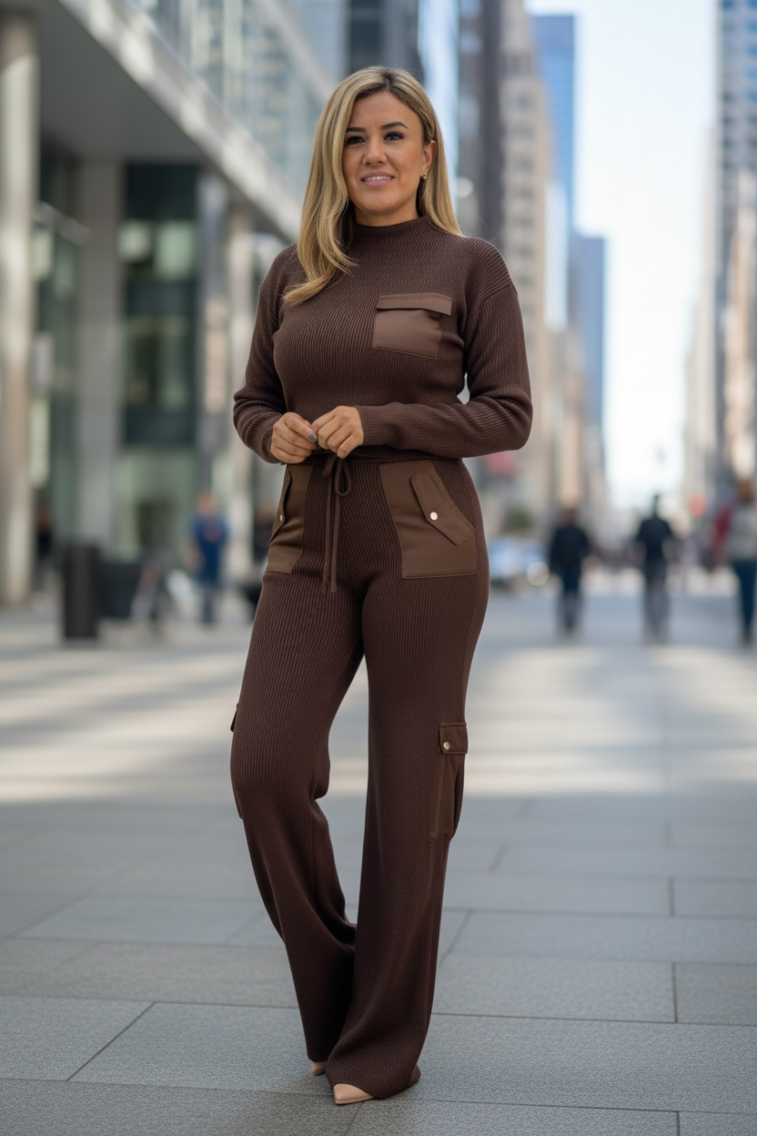 Conjunto Color Café en Tejido de Punto