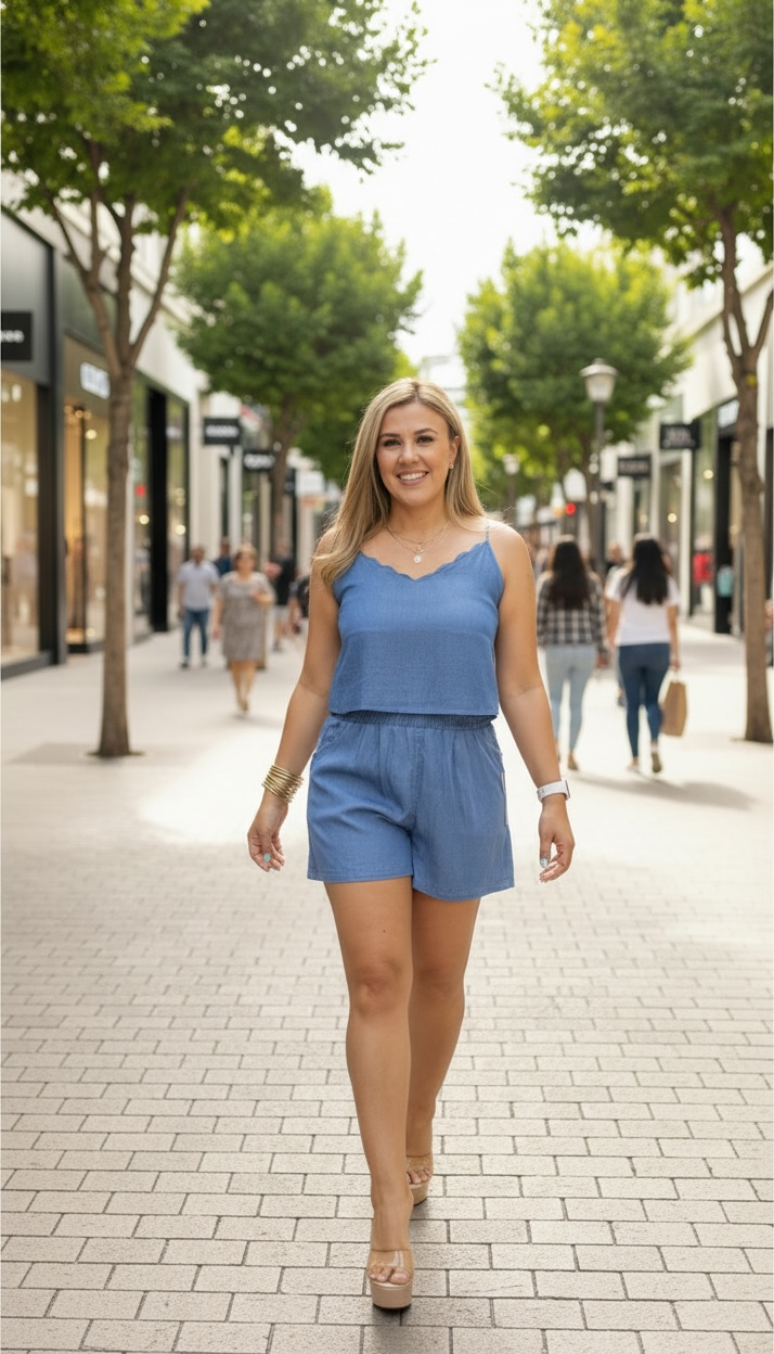 Conjunto Azul Mezclilla Blusa de Tirantes y Short