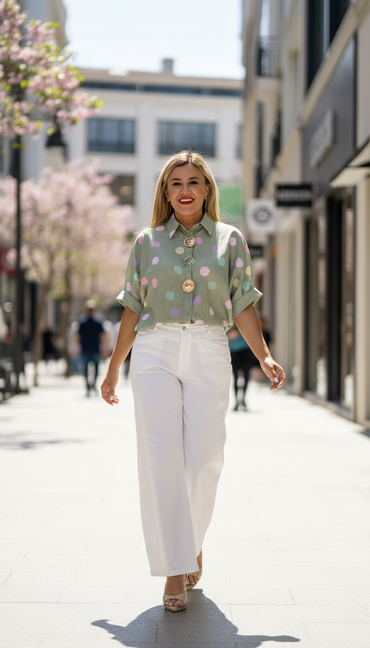 Jeans Blanco de Mezclilla Corte Barriel Jean