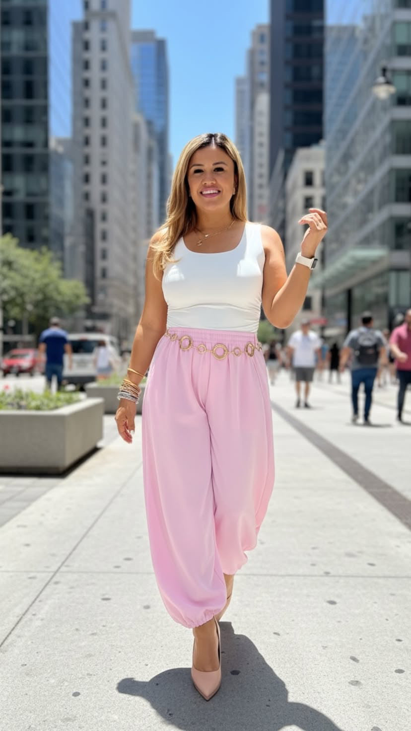 Pantalón Rosa Casual Abombado con Pinzas