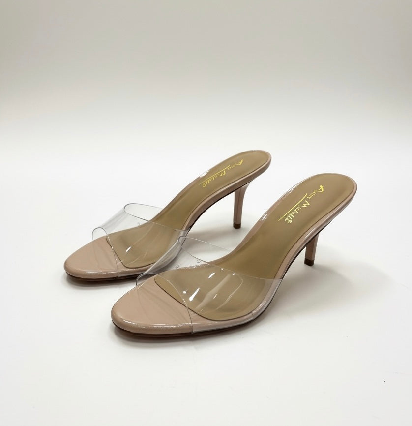 Zapatos de Tacón Bajo con Correa de Vinil Transparente