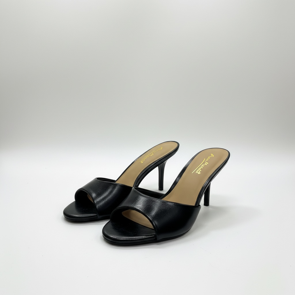 Zapatos Abiertos Negros de Tacón Bajo