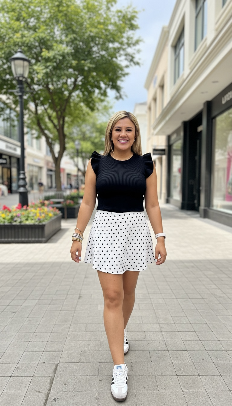 Falda Blanca Estampado Lunares Negros