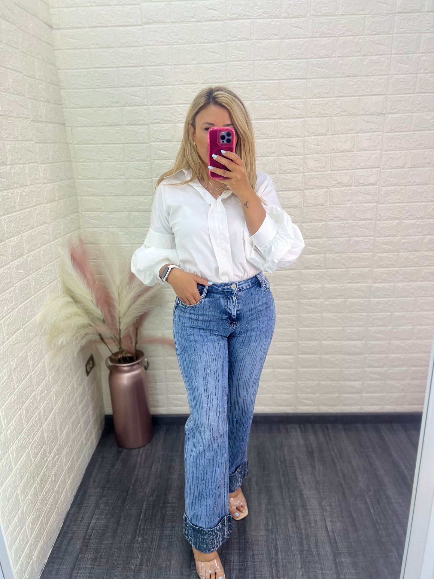 Pantalón Claro de Mezclilla con Brillos
