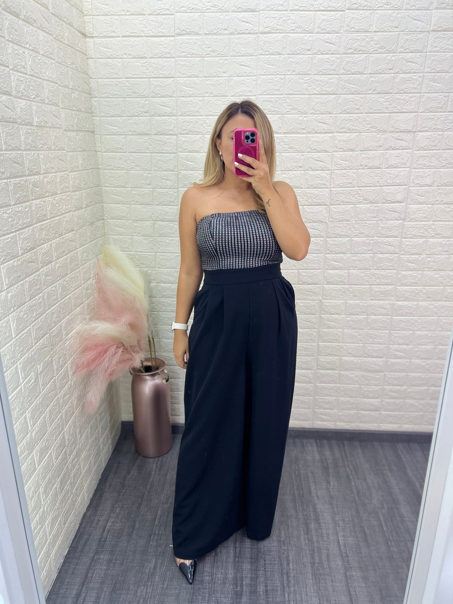 Palazo Negro Sgtraple Blusa gris de Cuadros