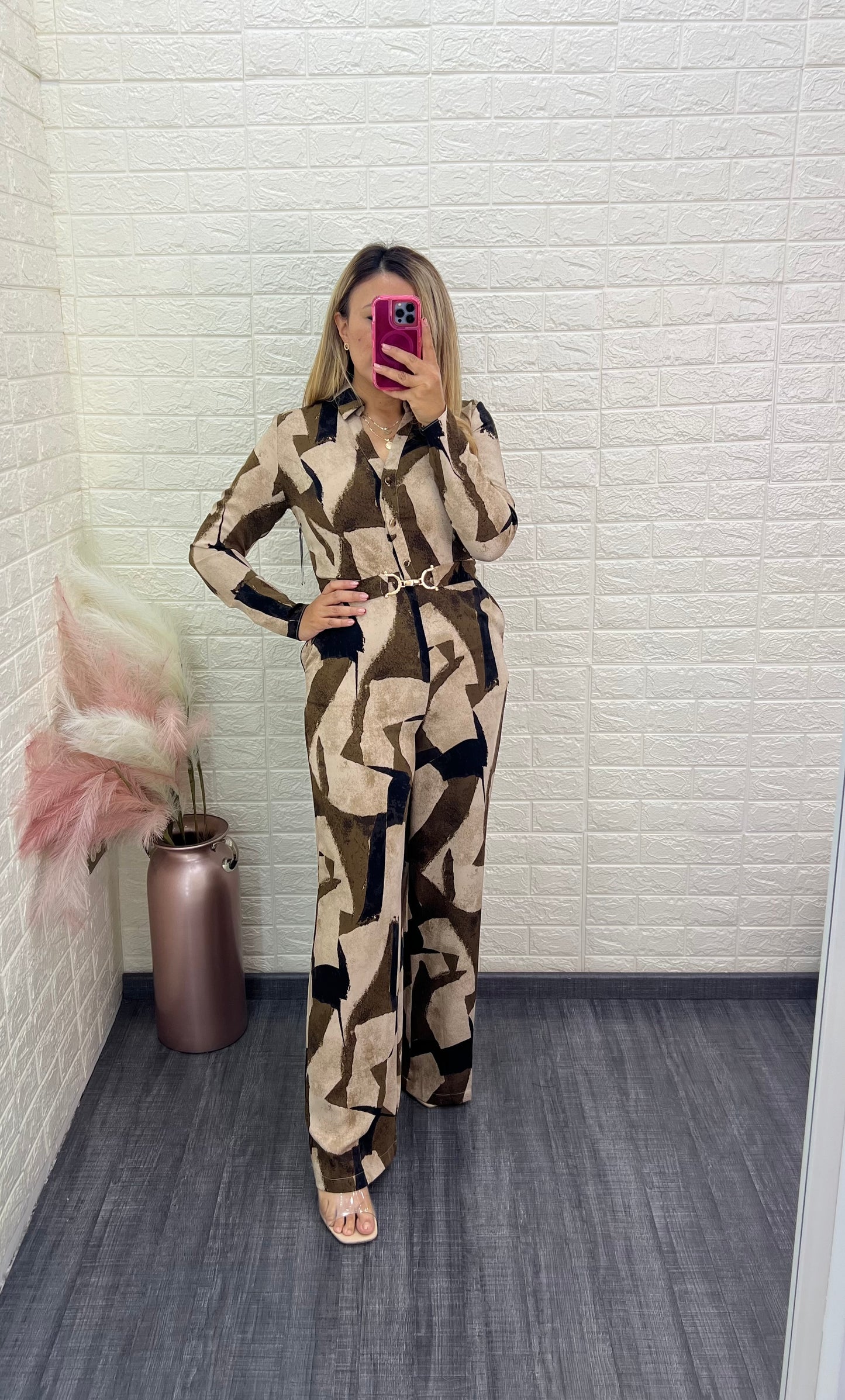 Jumpsuit Estampado Manchas Colores Negro con Café
