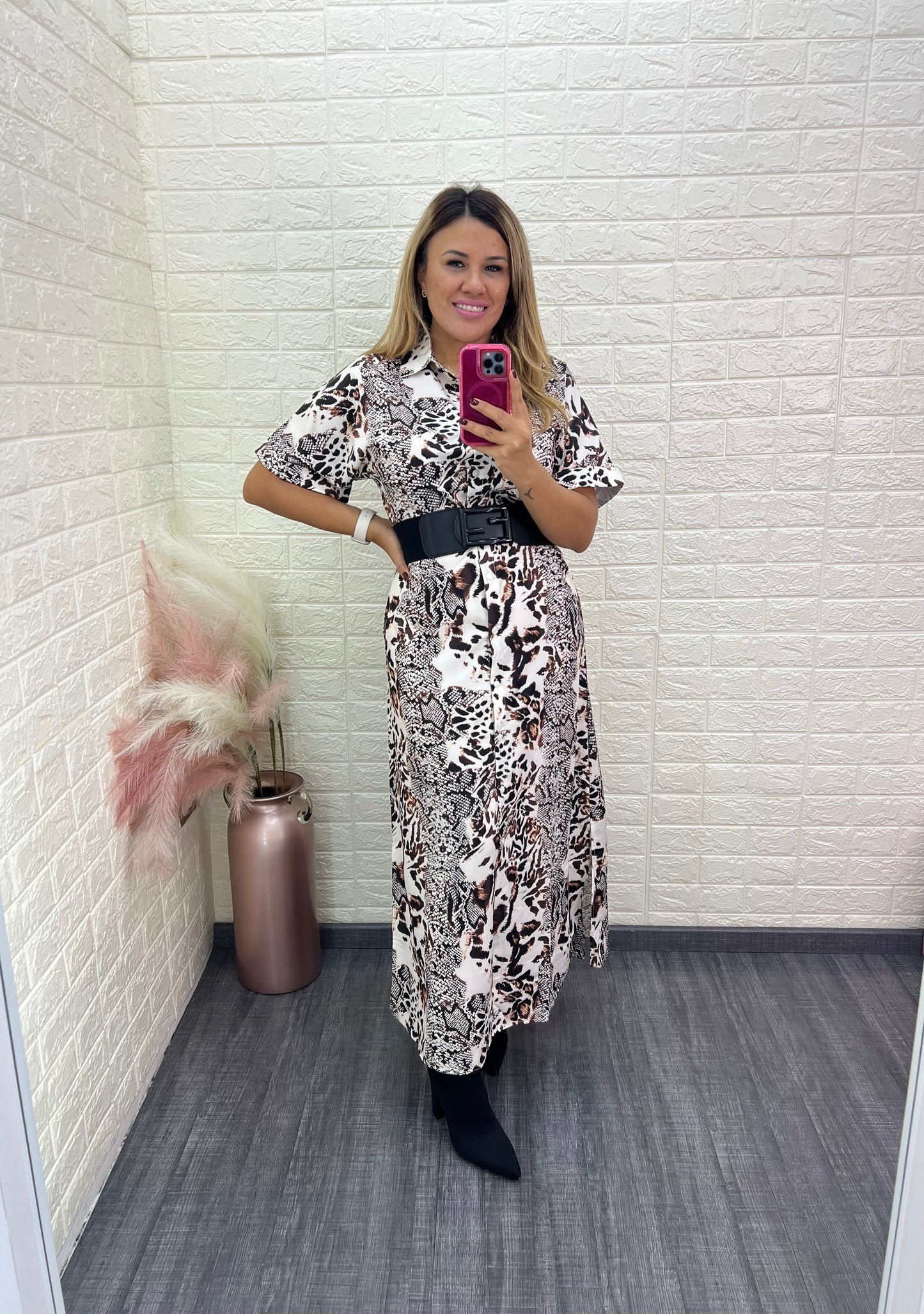 Vestido Largo Estampado Con Cierre de Botones