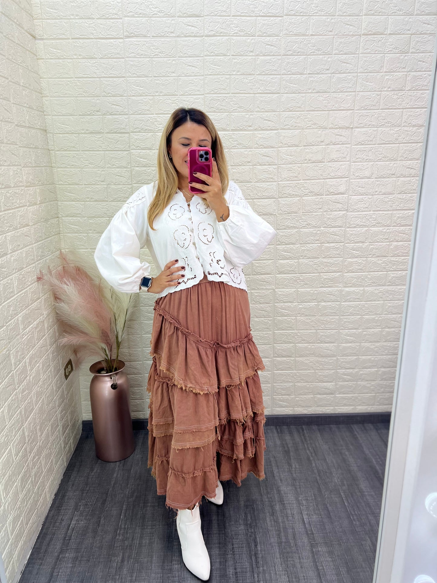 Falda Larga Color Café Claro con Olanes