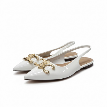 Flats Blancas con Hebilla Dorada