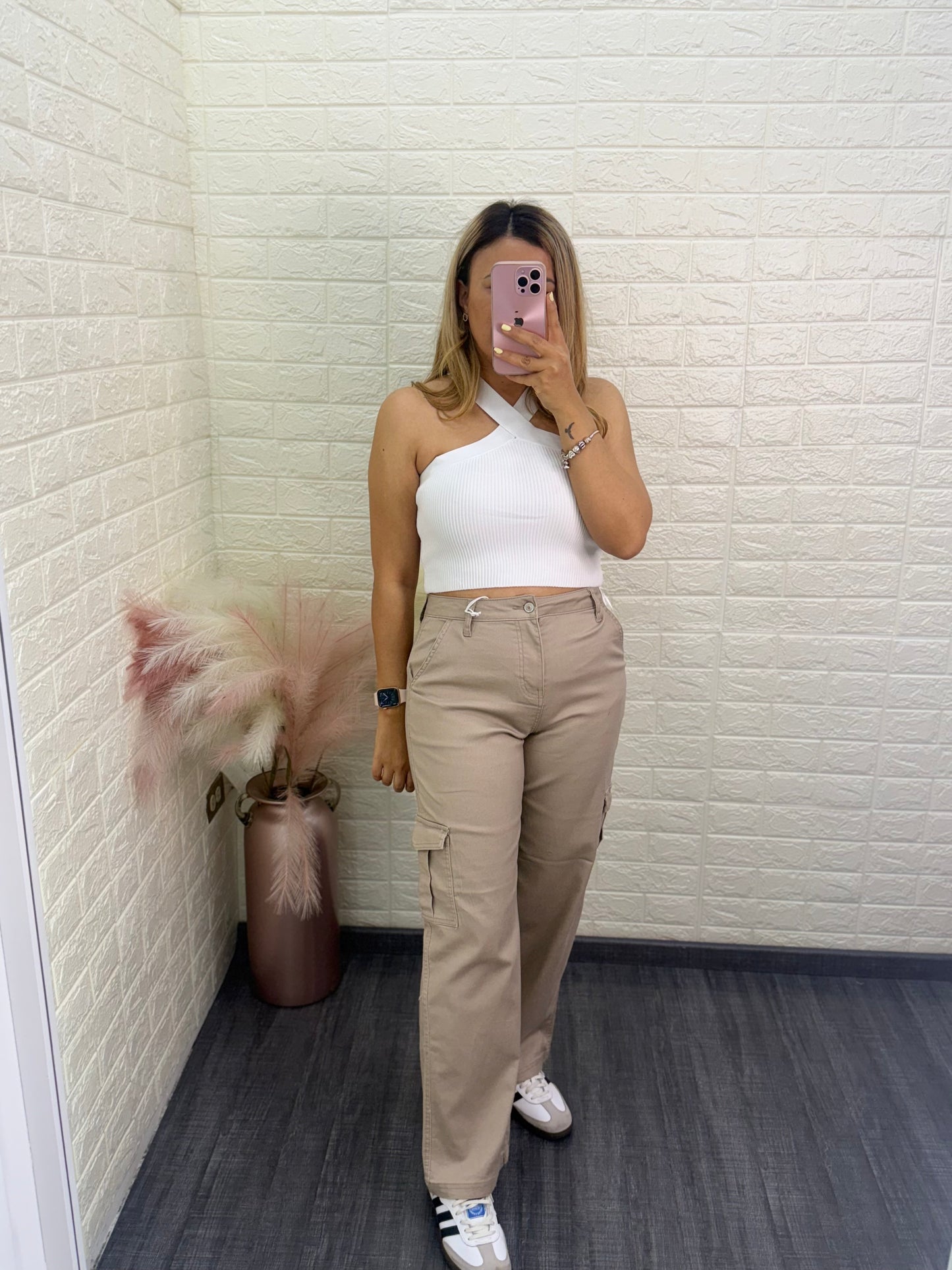 Jeans de Mezclilla Khaki Corte Cargo Wide Leg