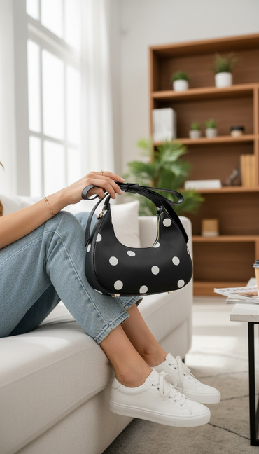 Bolso Negro Estampado Polka Dots