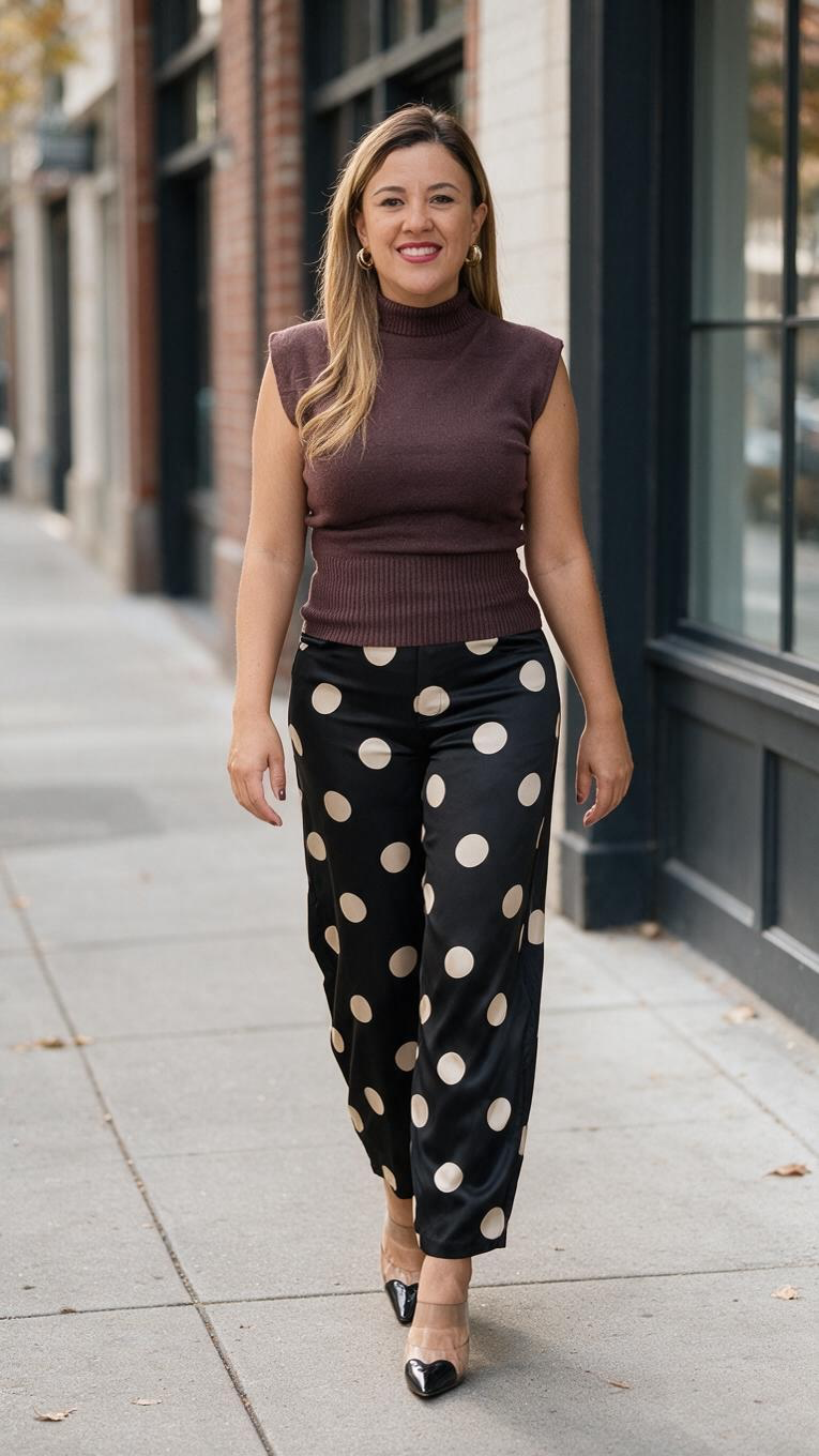 Pantalón Casual Negro Estampado Polka Dots