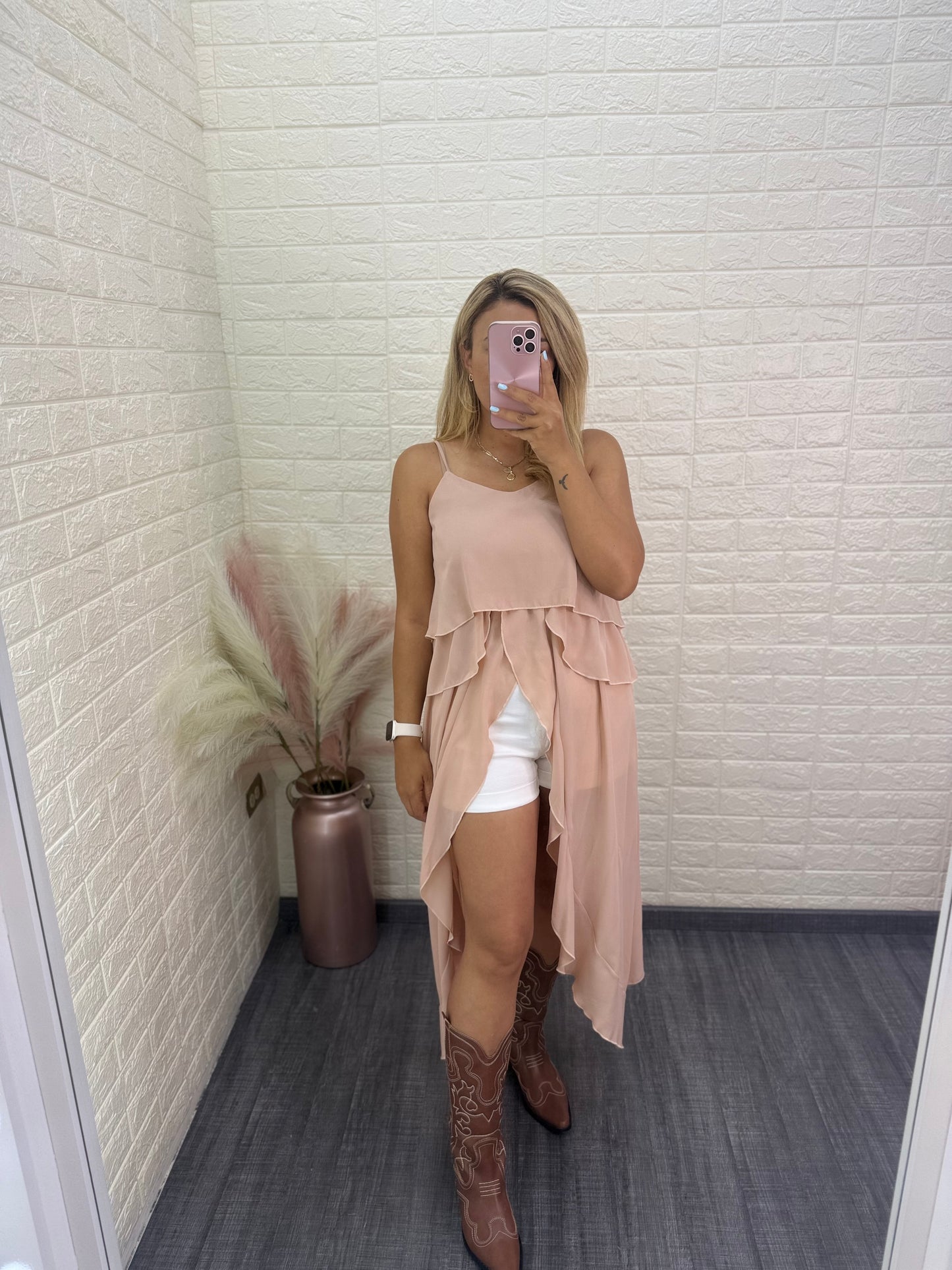 Blusón de Tirantes de Gasa Color Beige