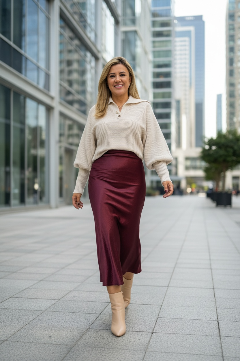 Suéter Beige Tejido de Punto Cuello V con Botones Dorados