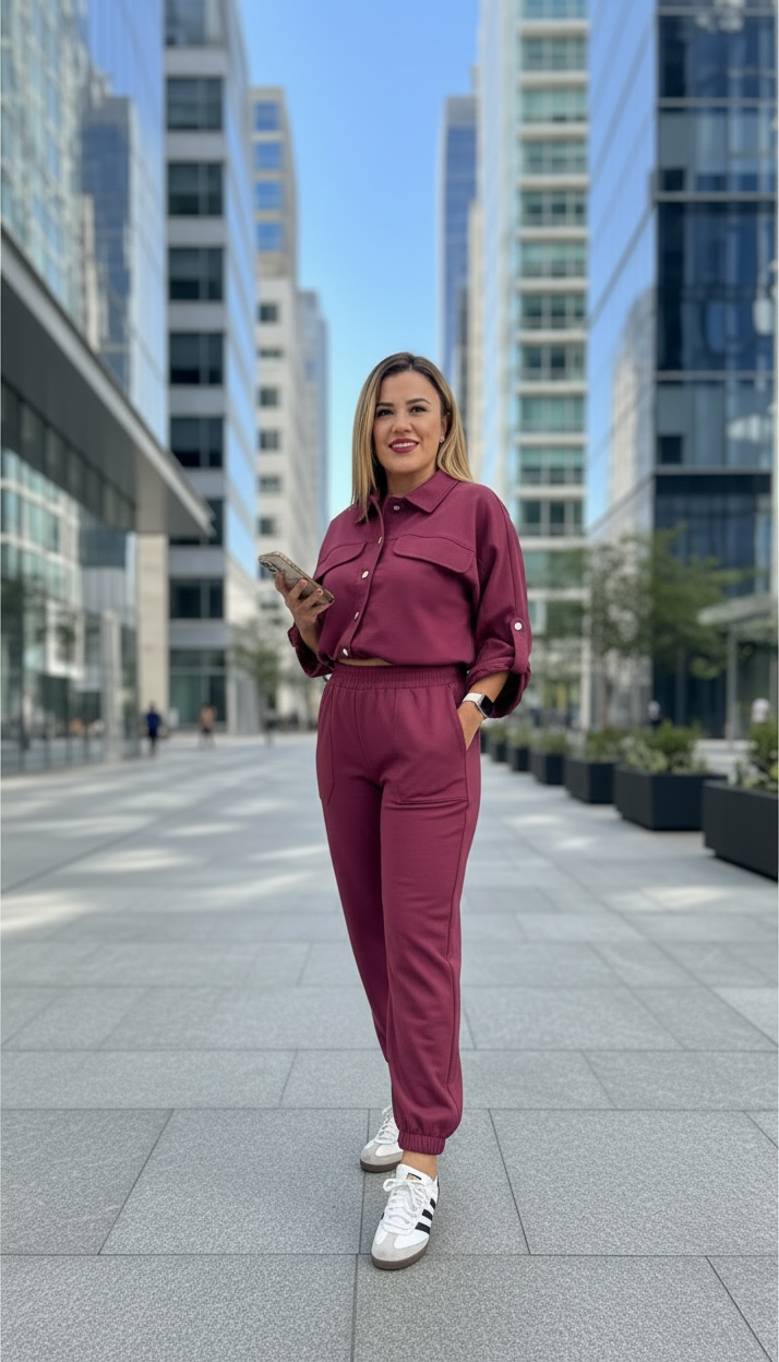 Conjunto Guindo de Blusa Tipo Chaquetín y Pans Tipo Jogger