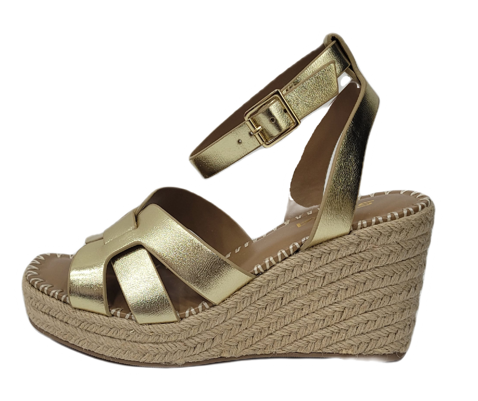 Zapato de Plataforma de Yute con Correas en Dorado