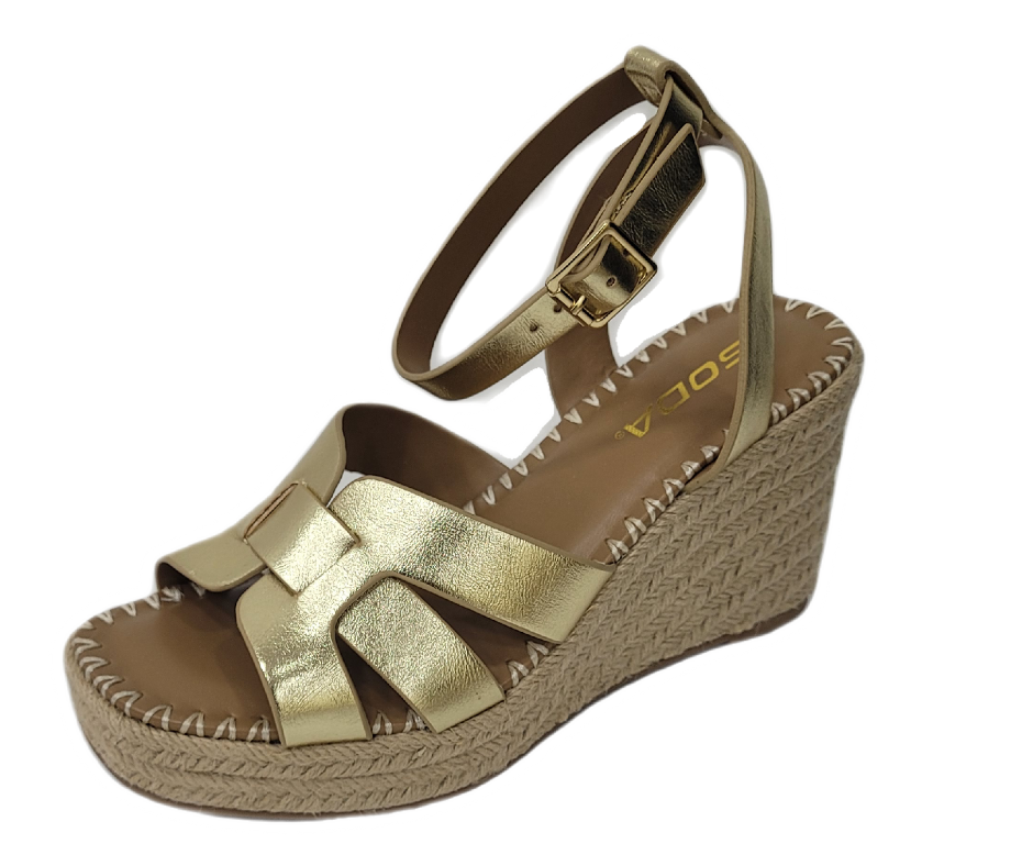 Zapato de Plataforma de Yute con Correas en Dorado
