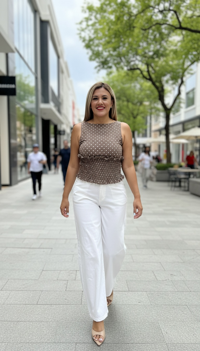 Blusa de Resaque Café Estampado Polka Dots en Blanco